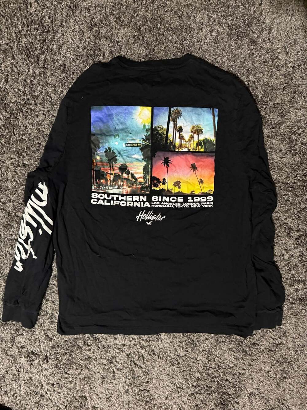 Hollister Southern California Since 1999 Long Sleeve Graphic T-Shirt Black XL
